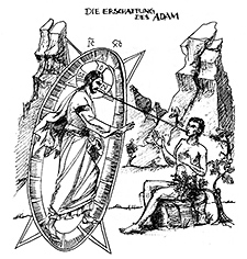Die Erschaffung des Adam. Illustration von Heinrich Wolf.