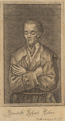 Zeichnung des Benedikt Joseph Labre, Entnommen aus dem Faltblatt Das wunderbare Gnadengebet des heiligen Pilgers Benedikt Joseph Labre